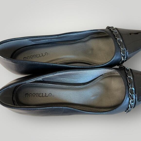 Marbella Faux Leather Patent Heel Pump Pointed Toe Slip On Shoes Size 9.5 Black - Picture 9 of 13